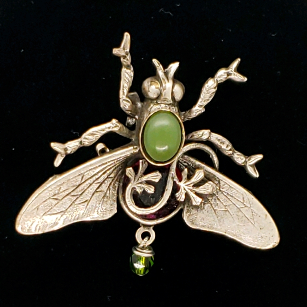Jade and rhinestone insect pin